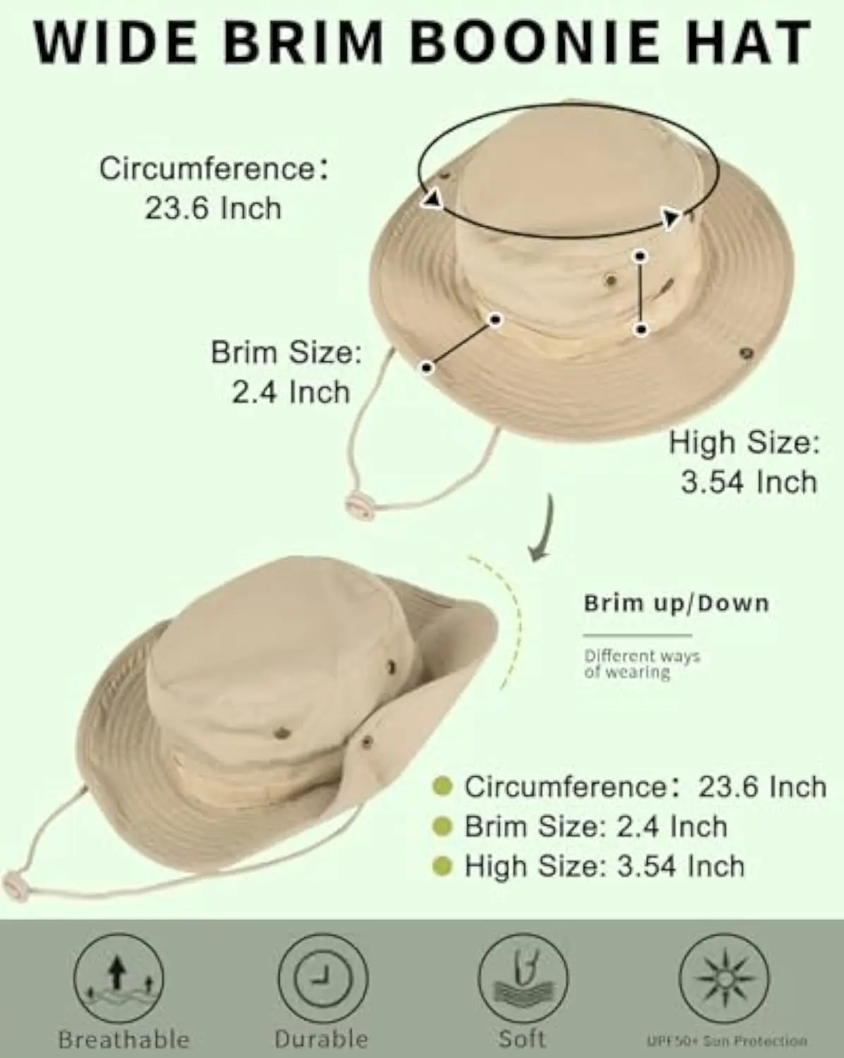 Unisex Sun Hat for Outdoor Fishing Hiking Hunting UV Protection Breathable Foldable Adjustable Chin Strap Wide Brim Boonie Hat