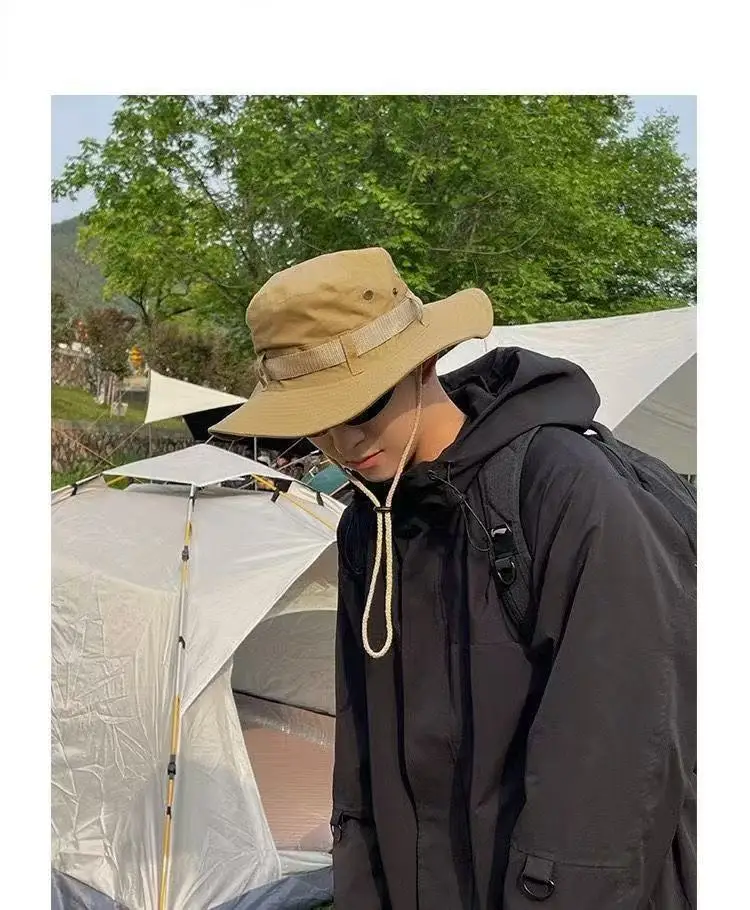Unisex Sun Hat for Outdoor Fishing Hiking Hunting UV Protection Breathable Foldable Adjustable Chin Strap Wide Brim Boonie Hat