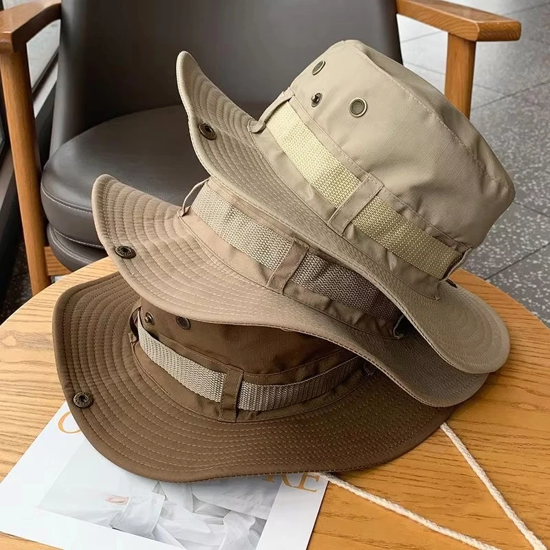 Unisex Sun Hat for Outdoor Fishing Hiking Hunting UV Protection Breathable Foldable Adjustable Chin Strap Wide Brim Boonie Hat