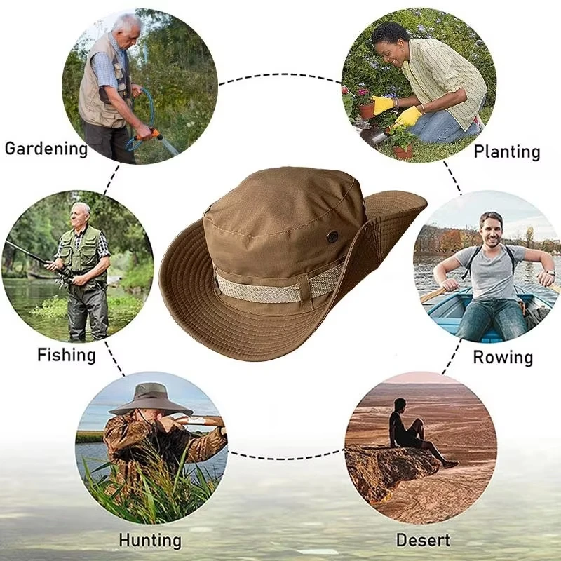Unisex Sun Hat for Outdoor Fishing Hiking Hunting UV Protection Breathable Foldable Adjustable Chin Strap Wide Brim Boonie Hat