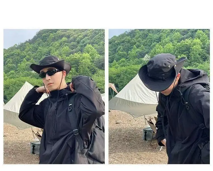Unisex Sun Hat for Outdoor Fishing Hiking Hunting UV Protection Breathable Foldable Adjustable Chin Strap Wide Brim Boonie Hat