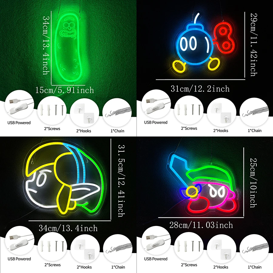 Neon Sign Anime Rick LED Neon Lights for Wall Decor,Bomb LED Sign Anime Decor for Man Cave, Bedroom, Game Room, Pickle Party