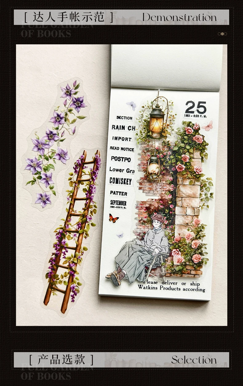 JIANQI 20 pcs Vintage Long strip Stickers pack Decorative Scrapbooking Diary Album hand made junk journal supplies