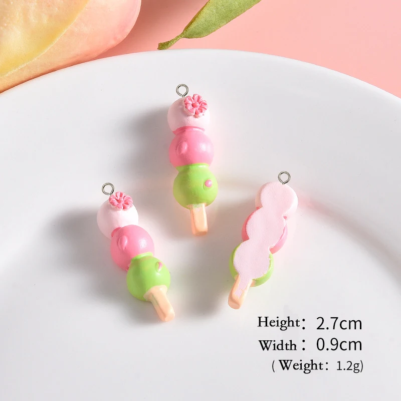 10Pcs Cute Pink Flowers Cake Donut Series Resin Charms Cherry Blossom Earring Keychain Pendants for Jewelry Making DIY Accessory