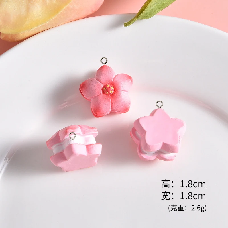 10Pcs Cute Pink Flowers Cake Donut Series Resin Charms Cherry Blossom Earring Keychain Pendants for Jewelry Making DIY Accessory