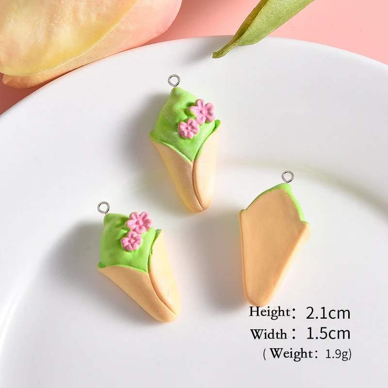 10Pcs Cute Pink Flowers Cake Donut Series Resin Charms Cherry Blossom Earring Keychain Pendants for Jewelry Making DIY Accessory
