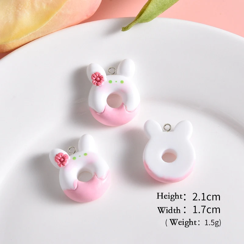 10Pcs Cute Pink Flowers Cake Donut Series Resin Charms Cherry Blossom Earring Keychain Pendants for Jewelry Making DIY Accessory