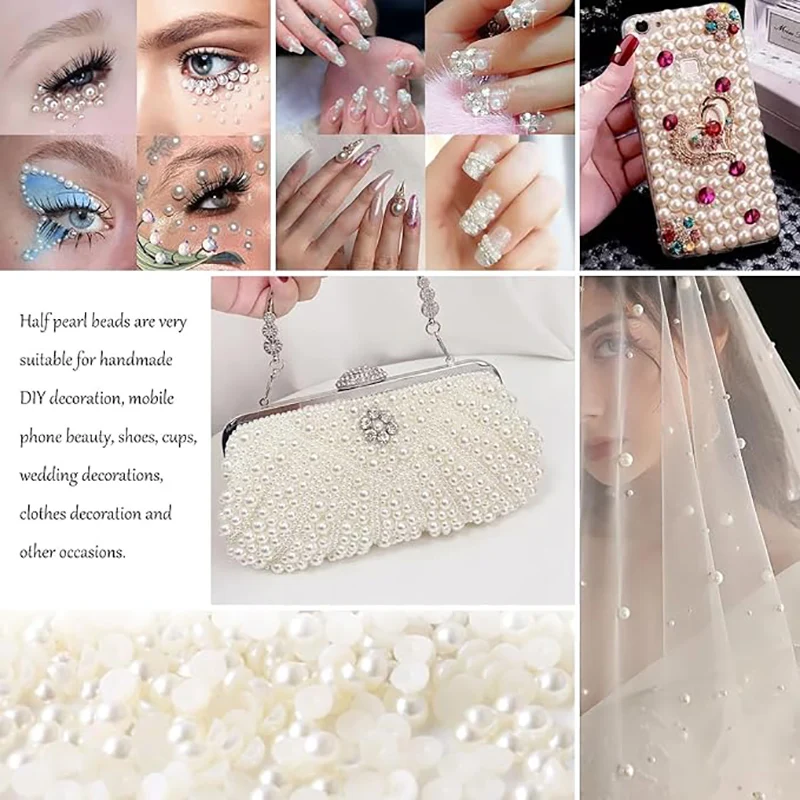 30-1000Pcs Half Flatback Imitation Pearls Beads White/Beige ABS Half Round Loose Bead For Nail Art DIY Craft Garment 2-16mm