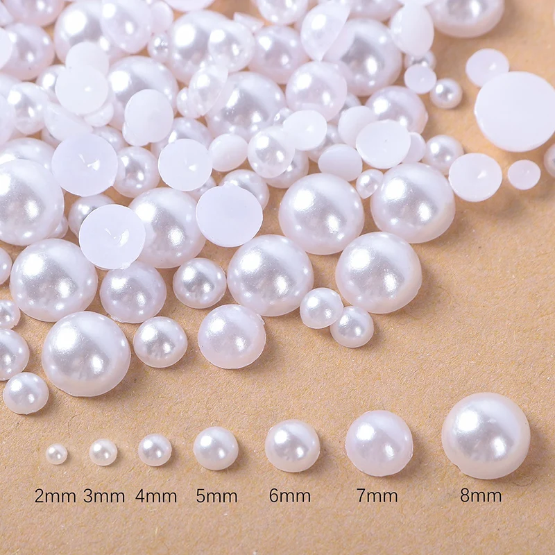 30-1000Pcs Half Flatback Imitation Pearls Beads White/Beige ABS Half Round Loose Bead For Nail Art DIY Craft Garment 2-16mm