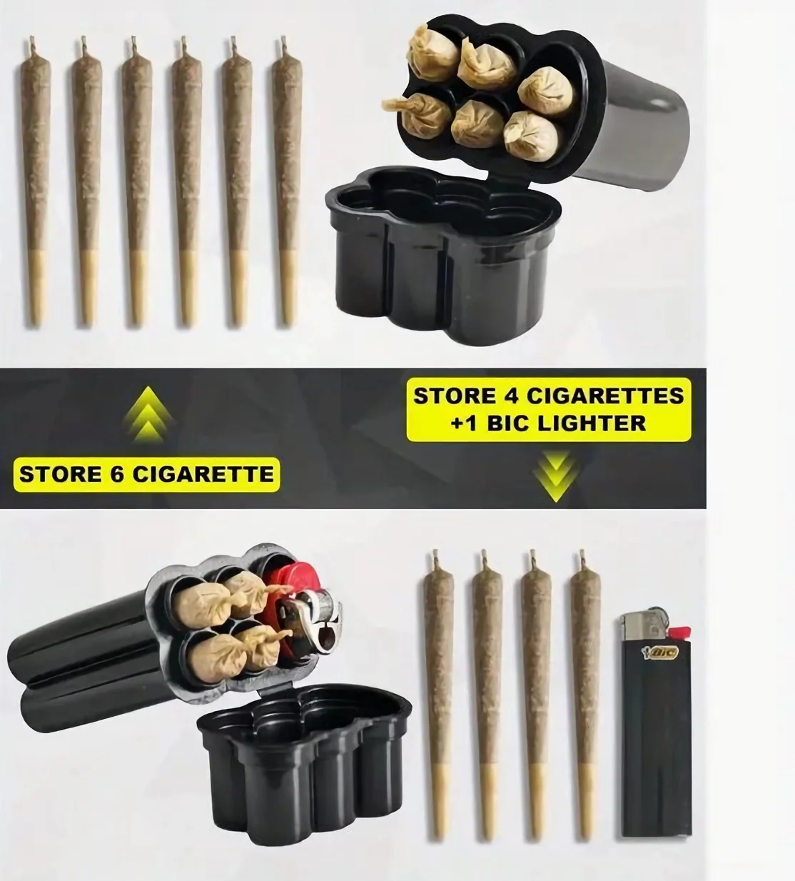 4-Hole King Size Cigarette Case with Bic Lighter Compartment 4 Cigarette Slots & Moisture-Proof Design Portable Lighter Storag