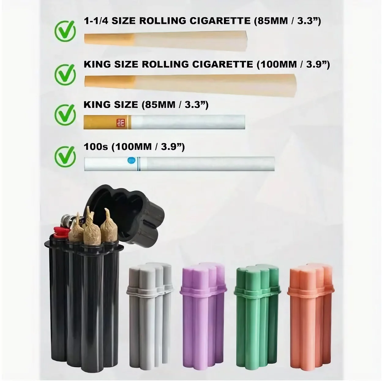 4-Hole King Size Cigarette Case with Bic Lighter Compartment 4 Cigarette Slots & Moisture-Proof Design Portable Lighter Storag
