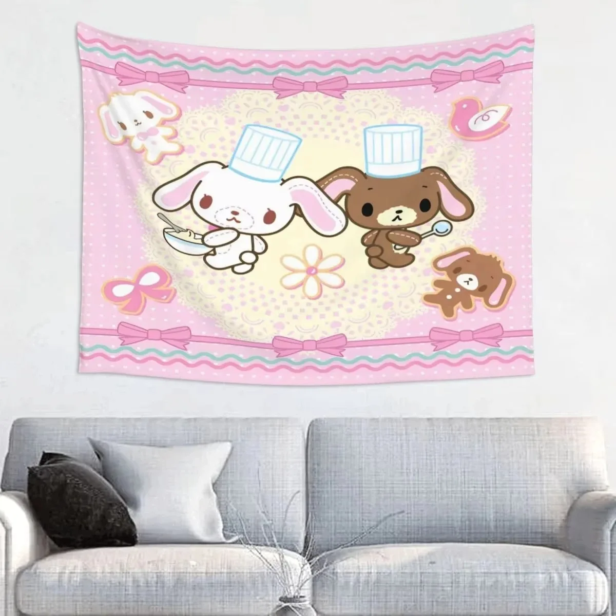MINISO Cartoon Kawaii Sugarbunnies Anime Printed Tapestry Hippie Decoration Bedroom Home Decoration