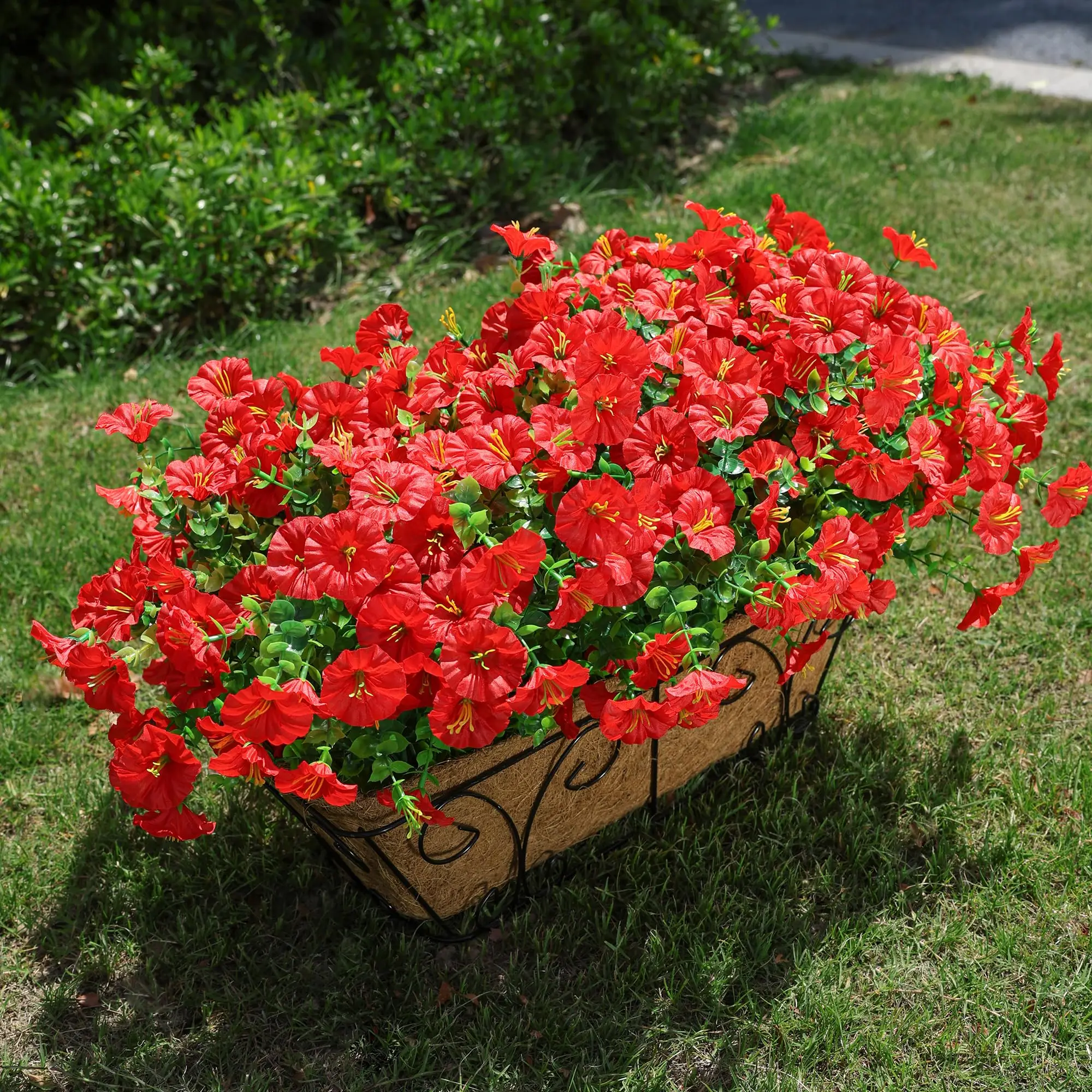 4/12Pcs Artificial Flowers Fake Silk Morning Glory Flower Eucalyptus Plants UV Resistant Garden Summer House Outdoor Decoration