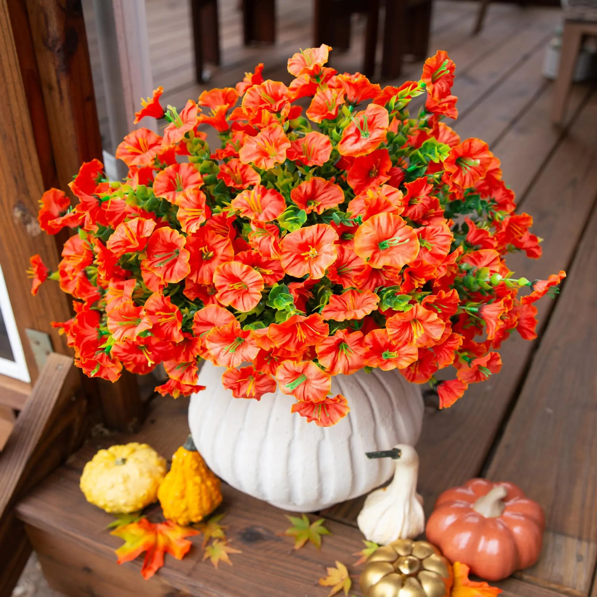 4/12Pcs Artificial Flowers Fake Silk Morning Glory Flower Eucalyptus Plants UV Resistant Garden Summer House Outdoor Decoration