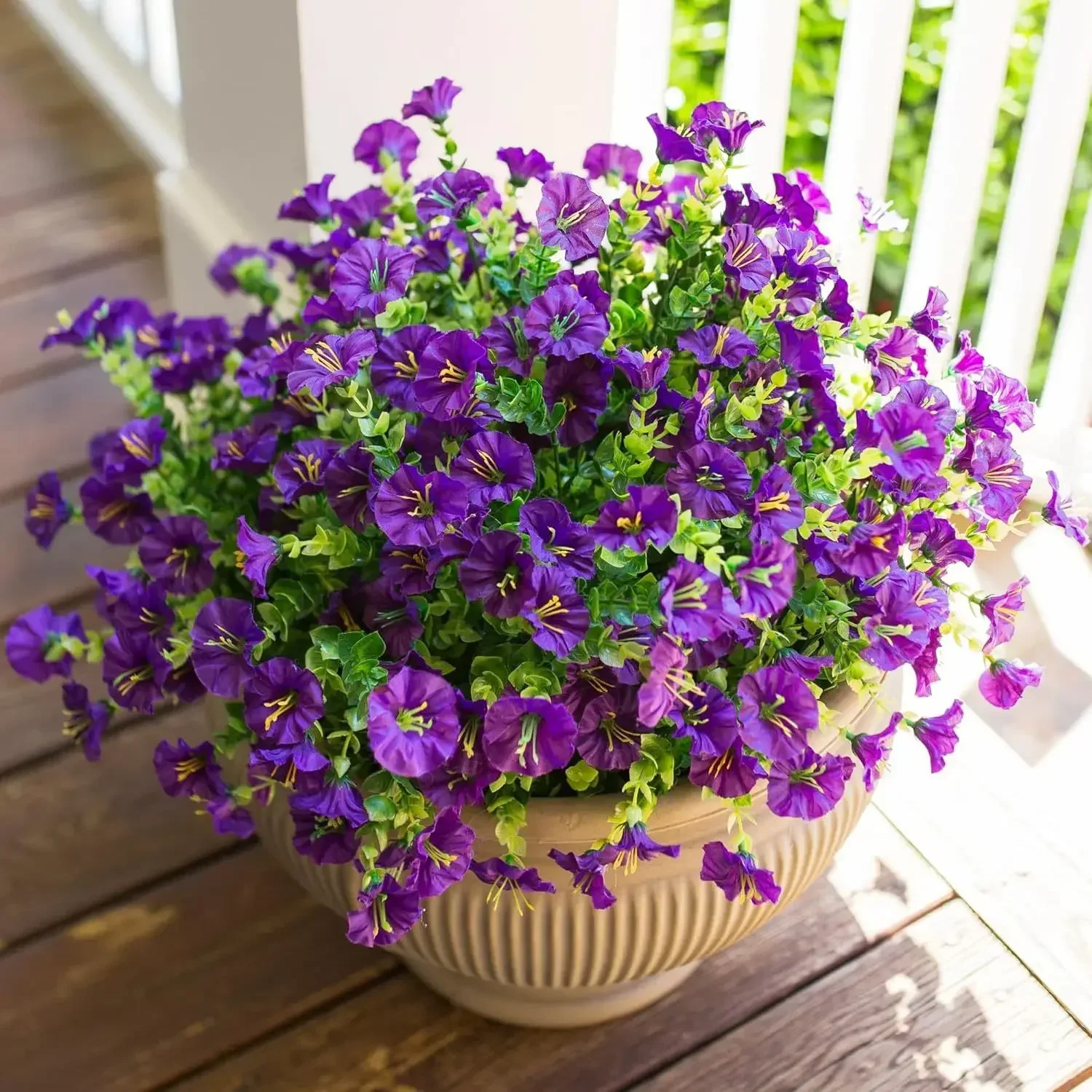 4/12Pcs Artificial Flowers Fake Silk Morning Glory Flower Eucalyptus Plants UV Resistant Garden Summer House Outdoor Decoration