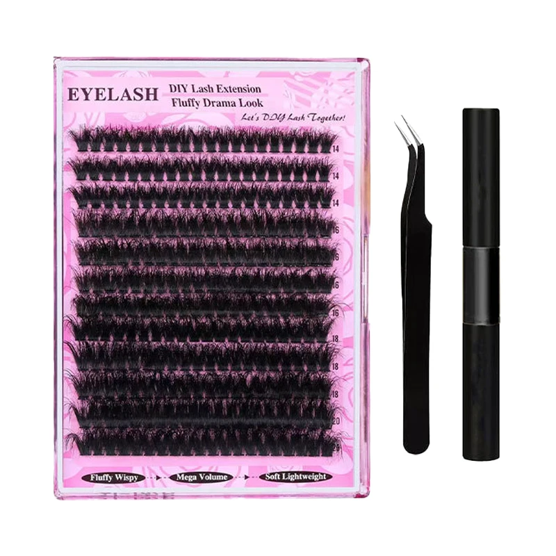 14-20mm Fluffy cluster Lash extenstions Natural Matte Black Professional false eyelashes 200D DIY manga Lashes supplies makeup