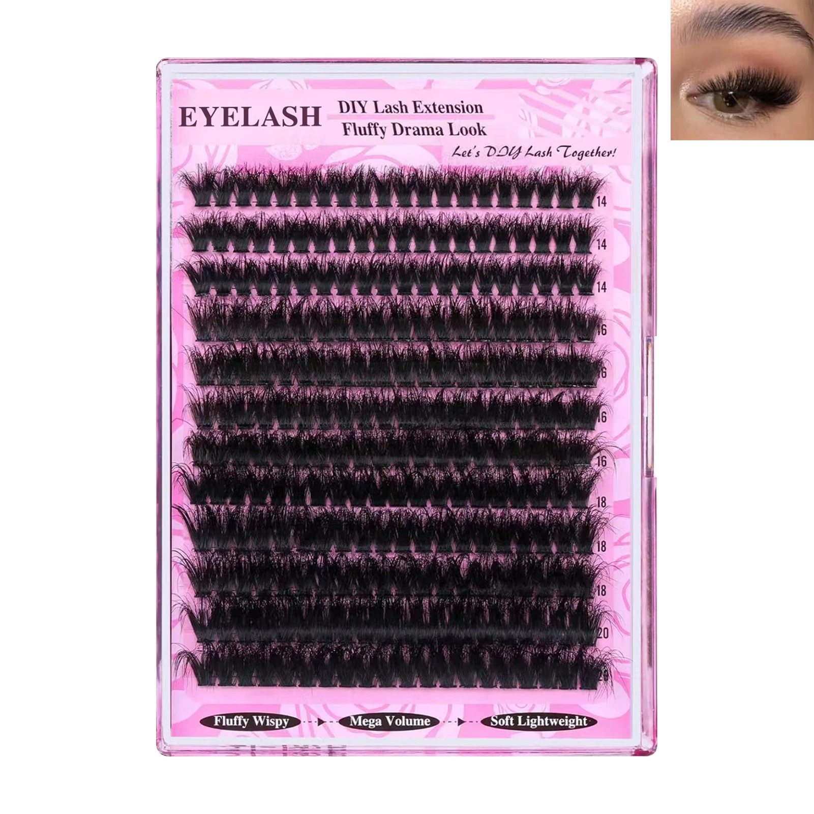 14-20mm Fluffy cluster Lash extenstions Natural Matte Black Professional false eyelashes 200D DIY manga Lashes supplies makeup