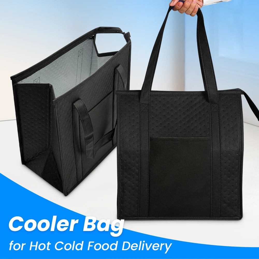 Large Insulated Reusable Grocery Bag with Zipper & Front Pocket, keep cool/warm for hours for Camping Picnic, fishing, shopping