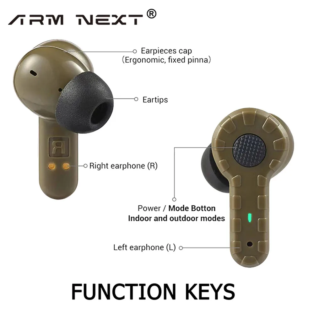 ARM NEXT Tactical Earphone Earplugs for Noise-canceling Ear Caps for Shooting Hearing Protection NRR27dB