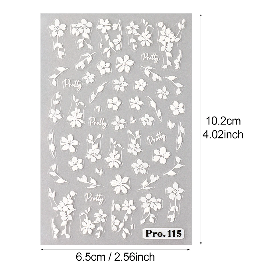 2pcs White Flower 3D Nail Art Stickers Sakura Blooming Florals Leaf Self-Adhesive Nail Decorations Sliders for DIY Manicure