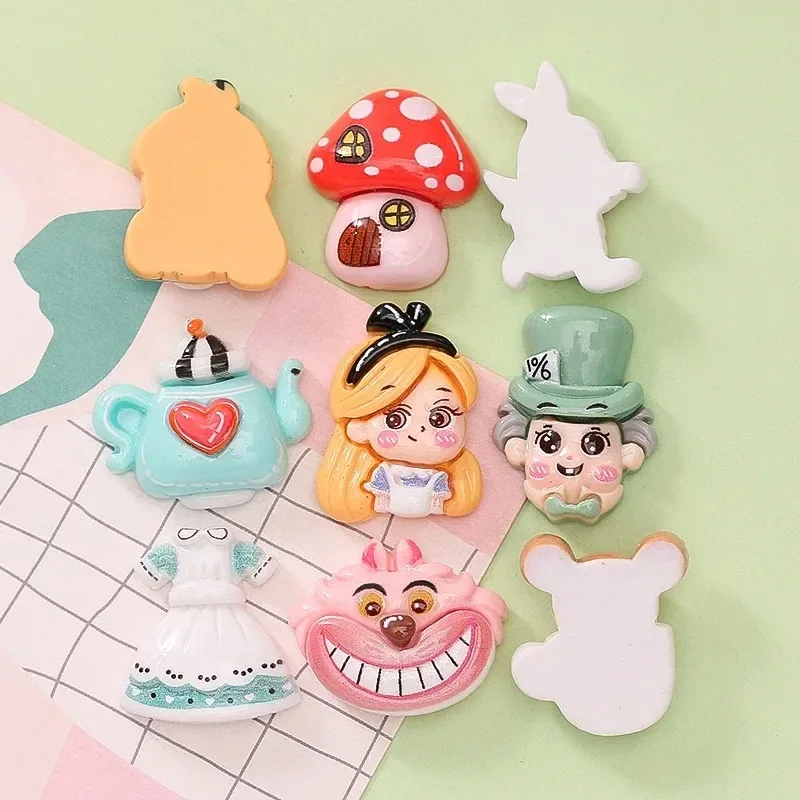 10Pcs New Cute Resin Cartoon Girl, Bunny, Teacup Mouse, Mushroom Flat back Scrapbooking DIY Jewelry Craft Decoration Accessories