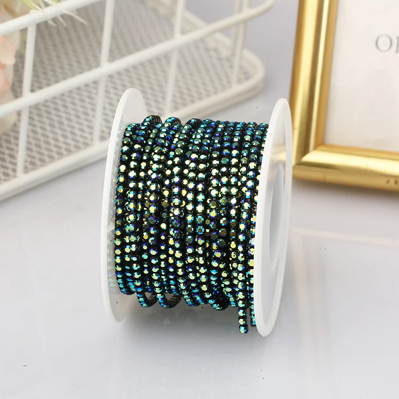 PEESOM SS6 2mm Crystal Rhinestone AB Cup Chain With Colorful Claw Sew On Glass Rhinestone Trim Chain Strass Banding for DIY