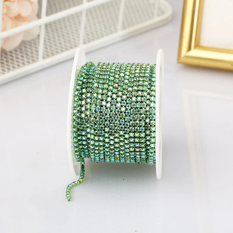 PEESOM SS6 2mm Crystal Rhinestone AB Cup Chain With Colorful Claw Sew On Glass Rhinestone Trim Chain Strass Banding for DIY