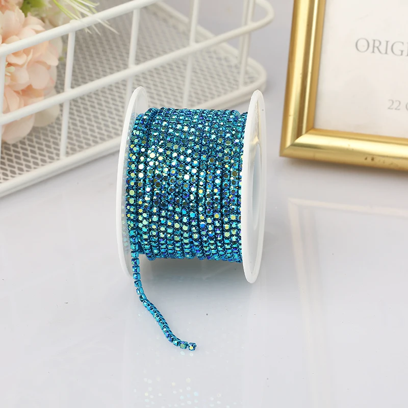 PEESOM SS6 2mm Crystal Rhinestone AB Cup Chain With Colorful Claw Sew On Glass Rhinestone Trim Chain Strass Banding for DIY