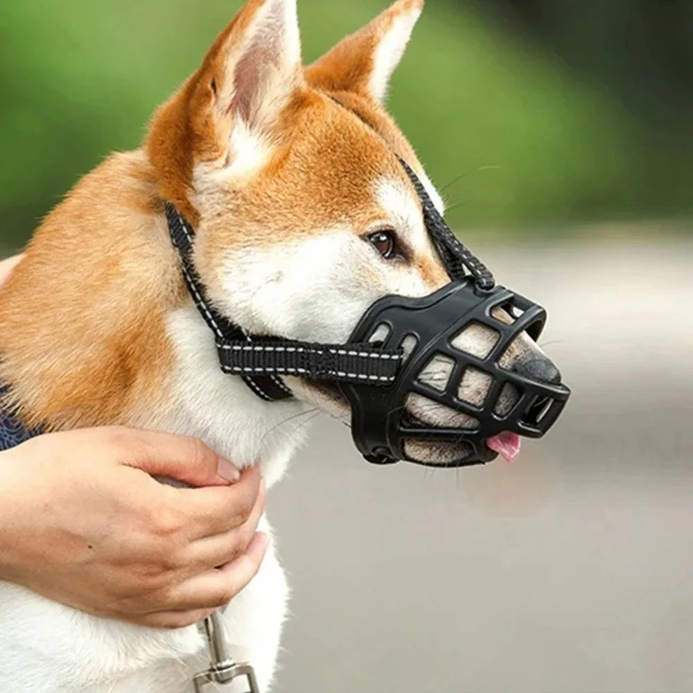 1pc/2pcs Adjustable Dog Muzzle Anti-Biting Dog Mouth Cover With Reflective Strip Can Drink Water Breathable Plastic