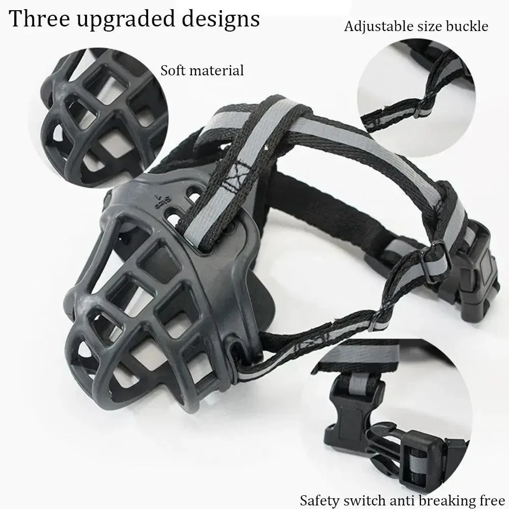 1pc/2pcs Adjustable Dog Muzzle Anti-Biting Dog Mouth Cover With Reflective Strip Can Drink Water Breathable Plastic