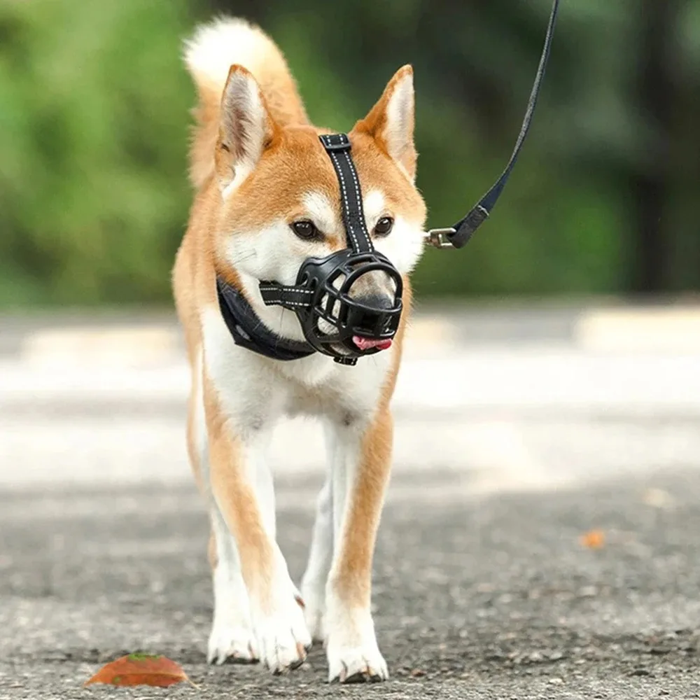 1pc/2pcs Adjustable Dog Muzzle Anti-Biting Dog Mouth Cover With Reflective Strip Can Drink Water Breathable Plastic