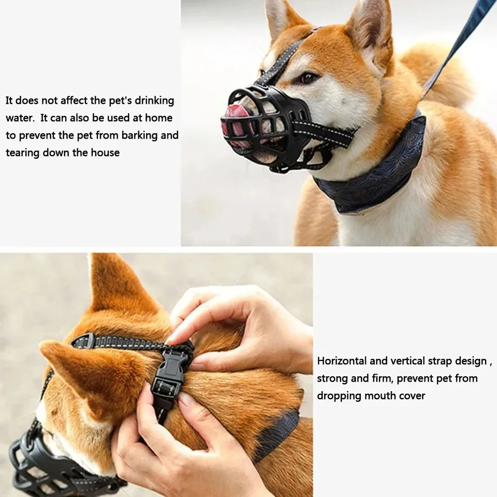 1pc/2pcs Adjustable Dog Muzzle Anti-Biting Dog Mouth Cover With Reflective Strip Can Drink Water Breathable Plastic