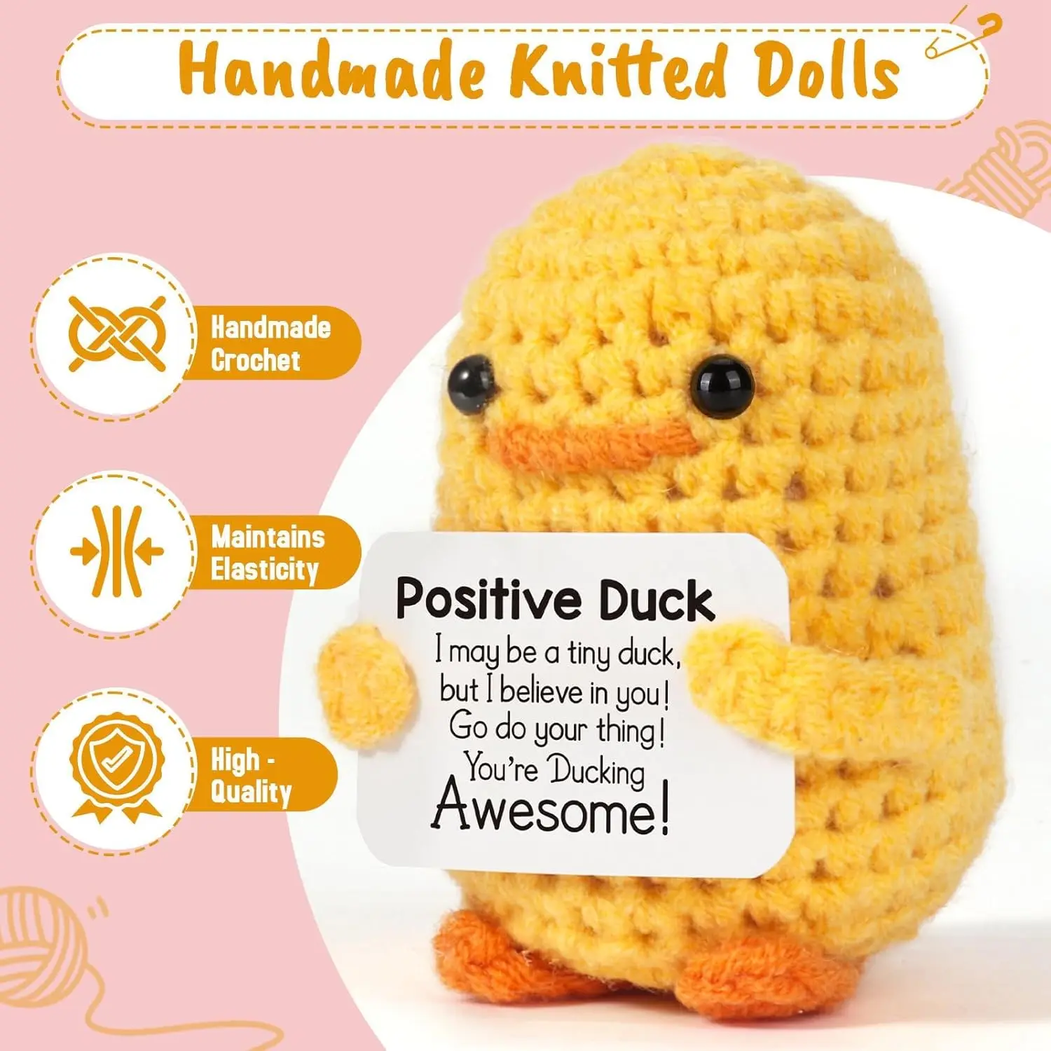 Positive Crochet Handmade Amigurumi Doll Emotional Support Pocket Hug Knit Plant Flower Encouragement Gift for Friends Coworker