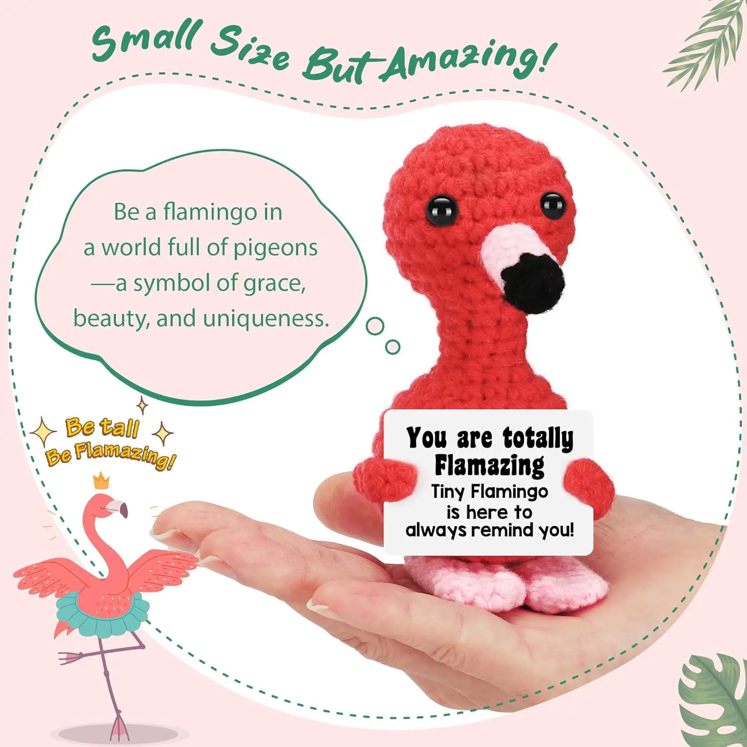 Positive Crochet Handmade Amigurumi Doll Emotional Support Pocket Hug Knit Plant Flower Encouragement Gift for Friends Coworker