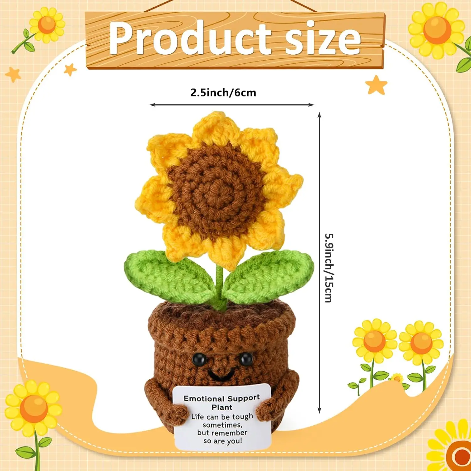 Positive Crochet Handmade Amigurumi Doll Emotional Support Pocket Hug Knit Plant Flower Encouragement Gift for Friends Coworker