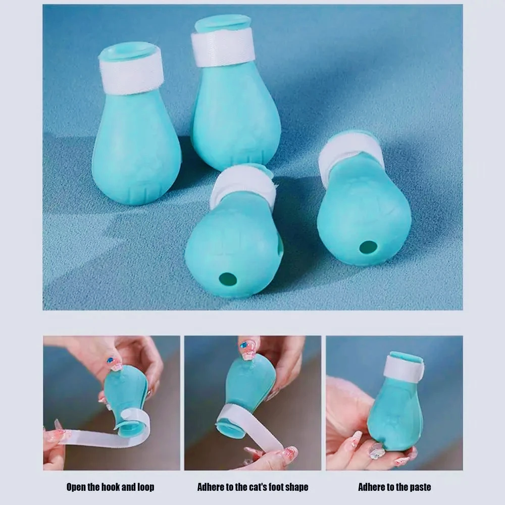 1Set Cat Muzzle Pet Grooming Cover Accessory Cat Anti Bite Anti Licking Space Hood Breathable Helmet with 4 Silicone Paw Shoes