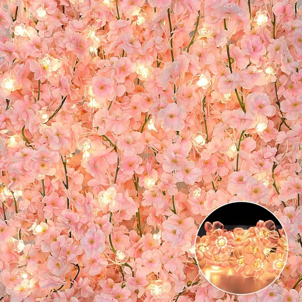 180cm Artificial Pink Cherry LED Blossom Vine Home Room Table Decoration Garden Curtains Accessories DIY Party Wedding Decor