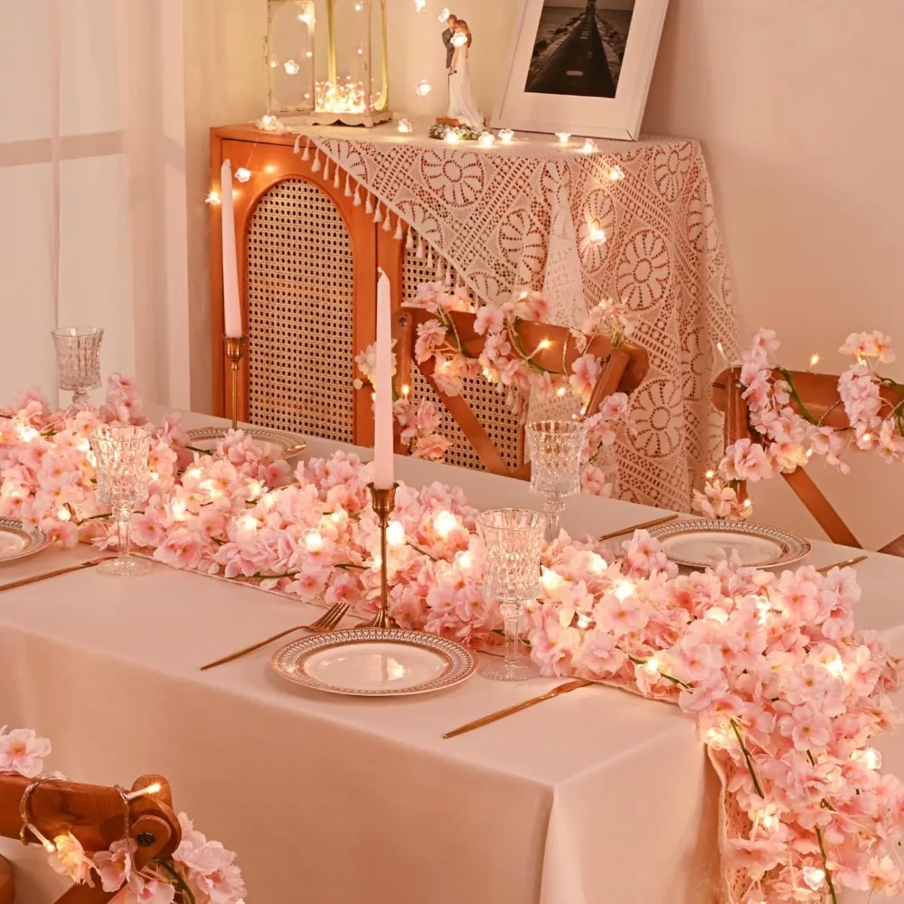 180cm Artificial Pink Cherry LED Blossom Vine Home Room Table Decoration Garden Curtains Accessories DIY Party Wedding Decor
