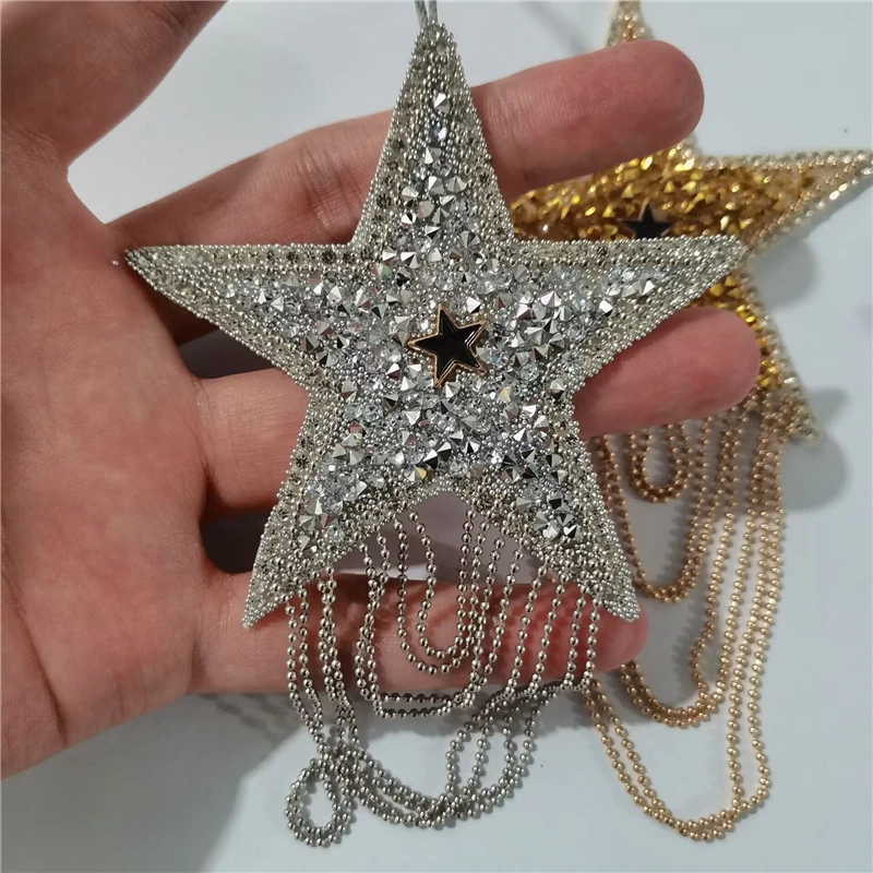 8.5cm Beaded Patch Sequin Rhinestones Five-Pointed Star Keychain Star Decoration Tassels For Embellishing Bag Clothing Lanyard