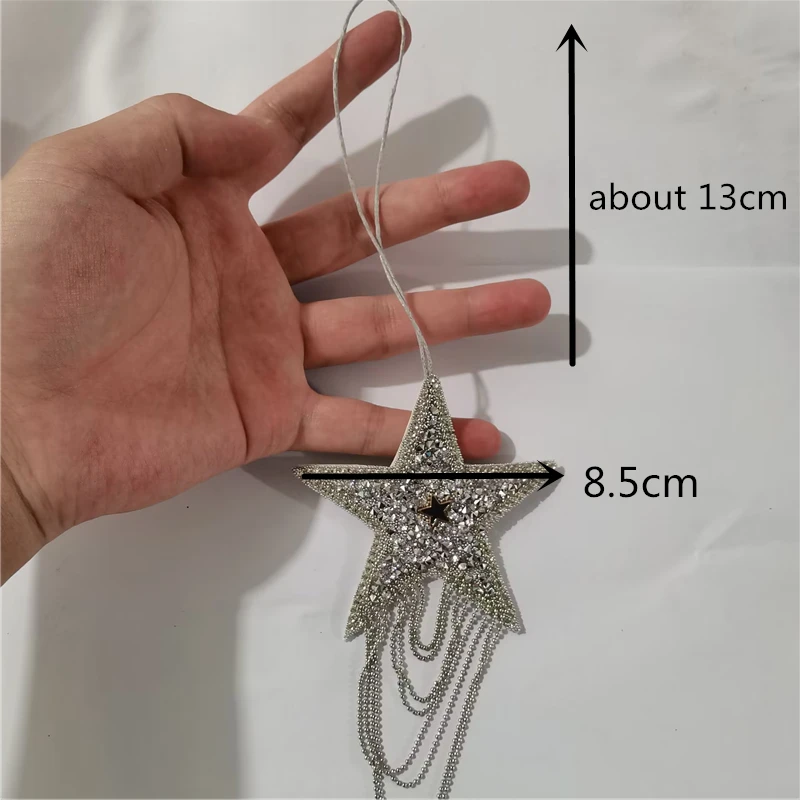 8.5cm Beaded Patch Sequin Rhinestones Five-Pointed Star Keychain Star Decoration Tassels For Embellishing Bag Clothing Lanyard