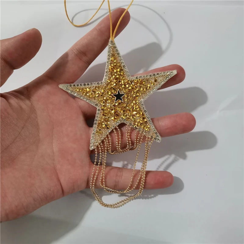 8.5cm Beaded Patch Sequin Rhinestones Five-Pointed Star Keychain Star Decoration Tassels For Embellishing Bag Clothing Lanyard