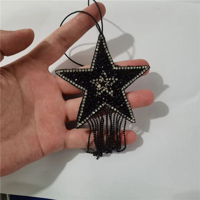 8.5cm Beaded Patch Sequin Rhinestones Five-Pointed Star Keychain Star Decoration Tassels For Embellishing Bag Clothing Lanyard