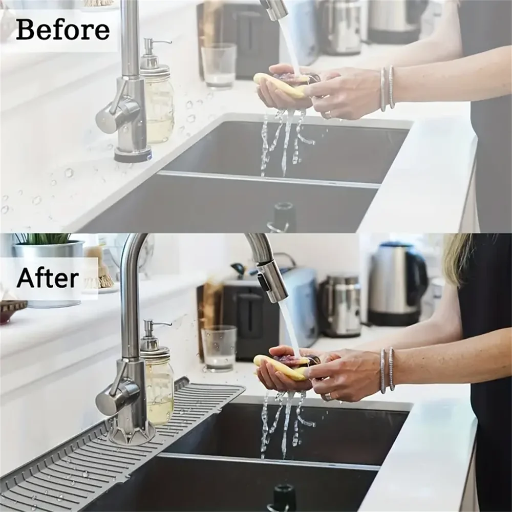 Silicone Drain Mat, Kitchen Faucet Sink Splash Guard, Sink Draining Pad Behind Faucet,For Kitchen & Bathroom Countertop Protect
