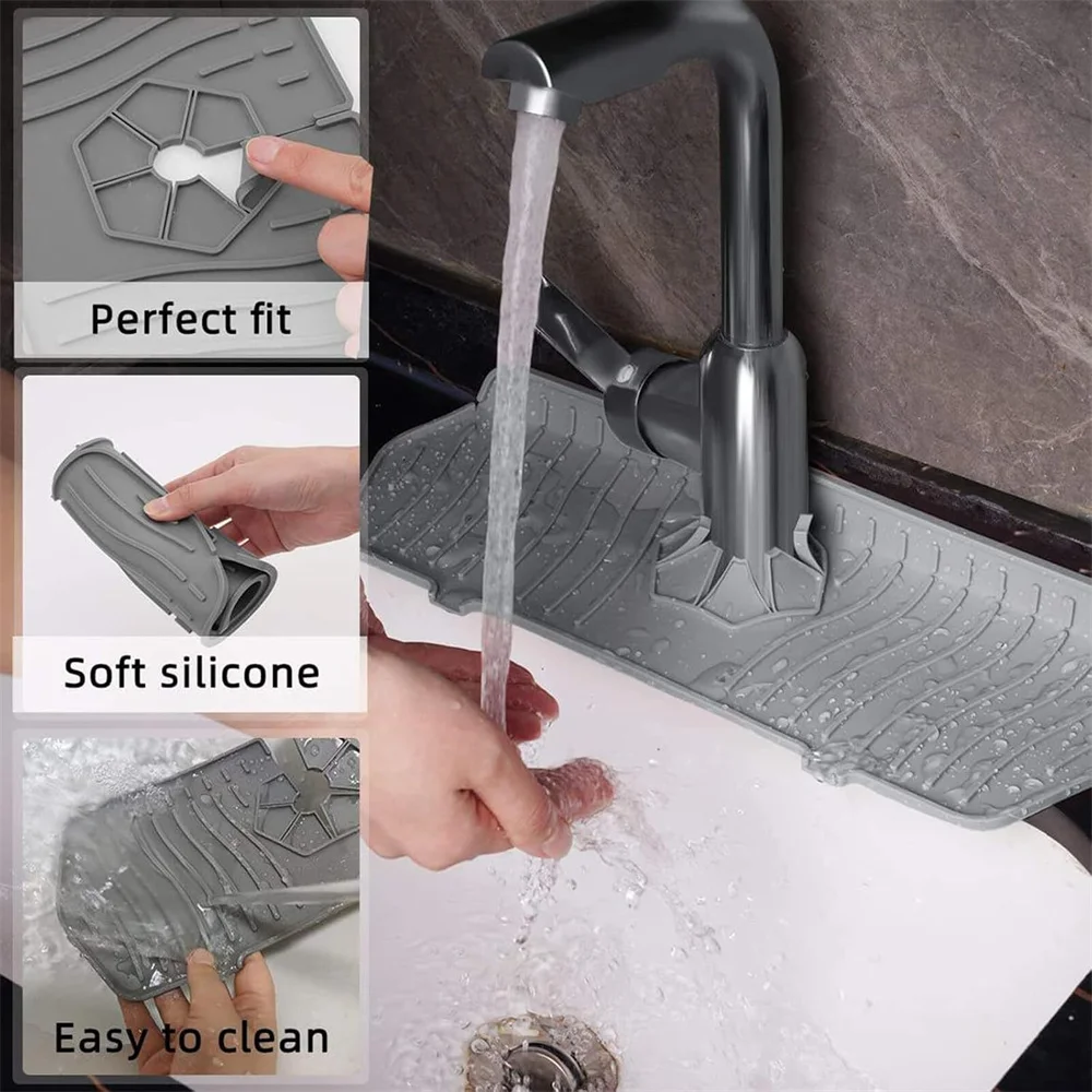 Silicone Drain Mat, Kitchen Faucet Sink Splash Guard, Sink Draining Pad Behind Faucet,For Kitchen & Bathroom Countertop Protect