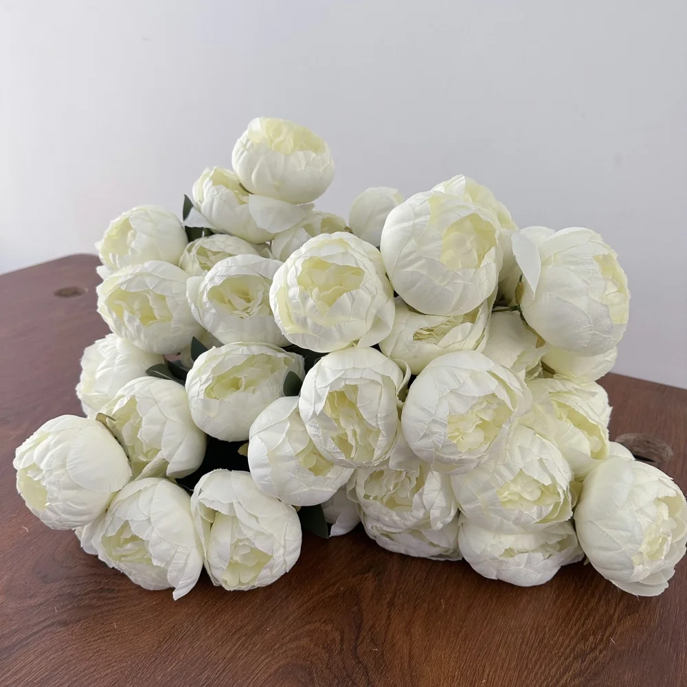10Heads Silke Penoy Artificial Flower White Big Bud Bridal Bouquet Fake Penoy Living Room Desktop Flower Decoration Wedding