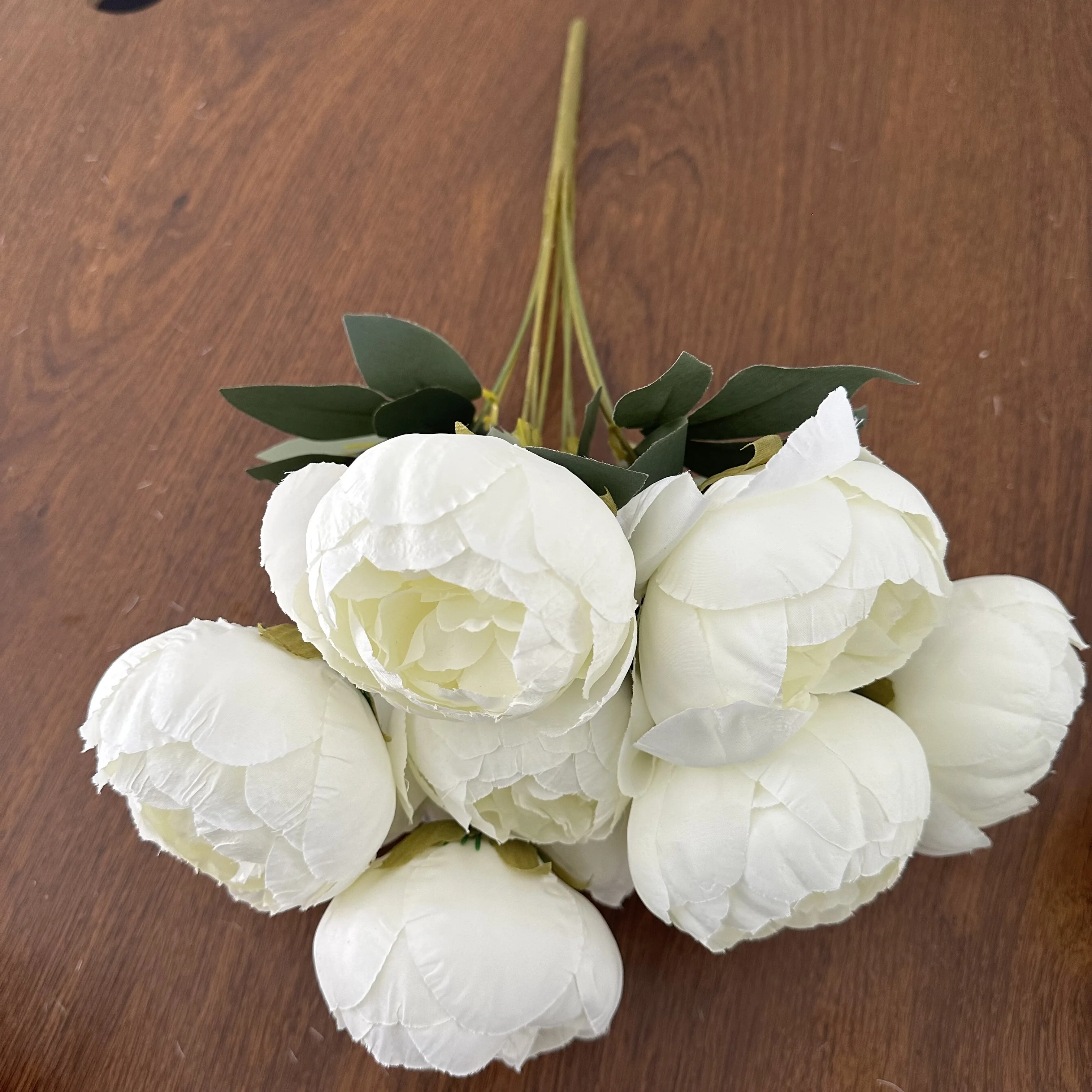 10Heads Silke Penoy Artificial Flower White Big Bud Bridal Bouquet Fake Penoy Living Room Desktop Flower Decoration Wedding