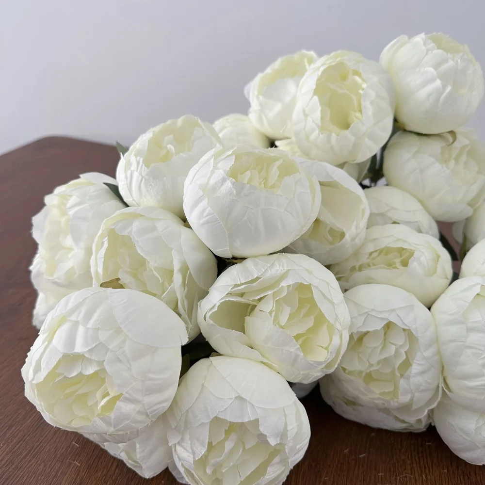 10Heads Silke Penoy Artificial Flower White Big Bud Bridal Bouquet Fake Penoy Living Room Desktop Flower Decoration Wedding