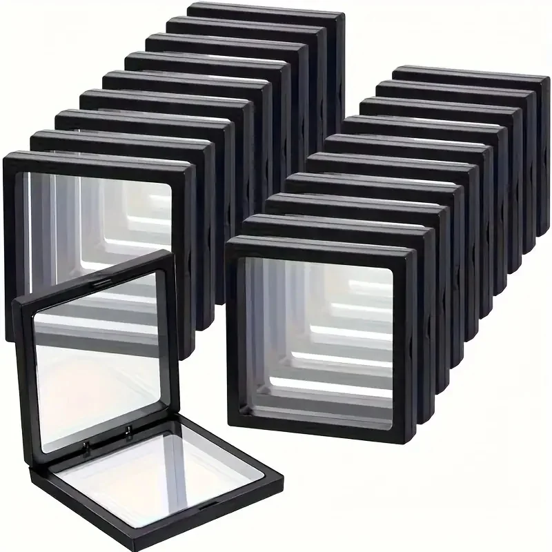 20Pcs Clearview 3D Floating Display Cases Dustproof Acrylic Jewelry Storage Box with Elastic Film Transparent Hanging Organizer