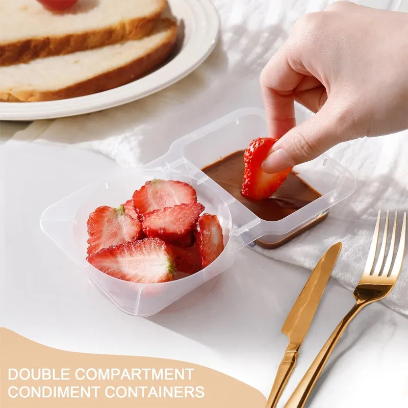 5/10/20/40PCS Double Compartment Seasoning Container with Lid Portable Compartment Snack Container for Daily Outdoor Picnic