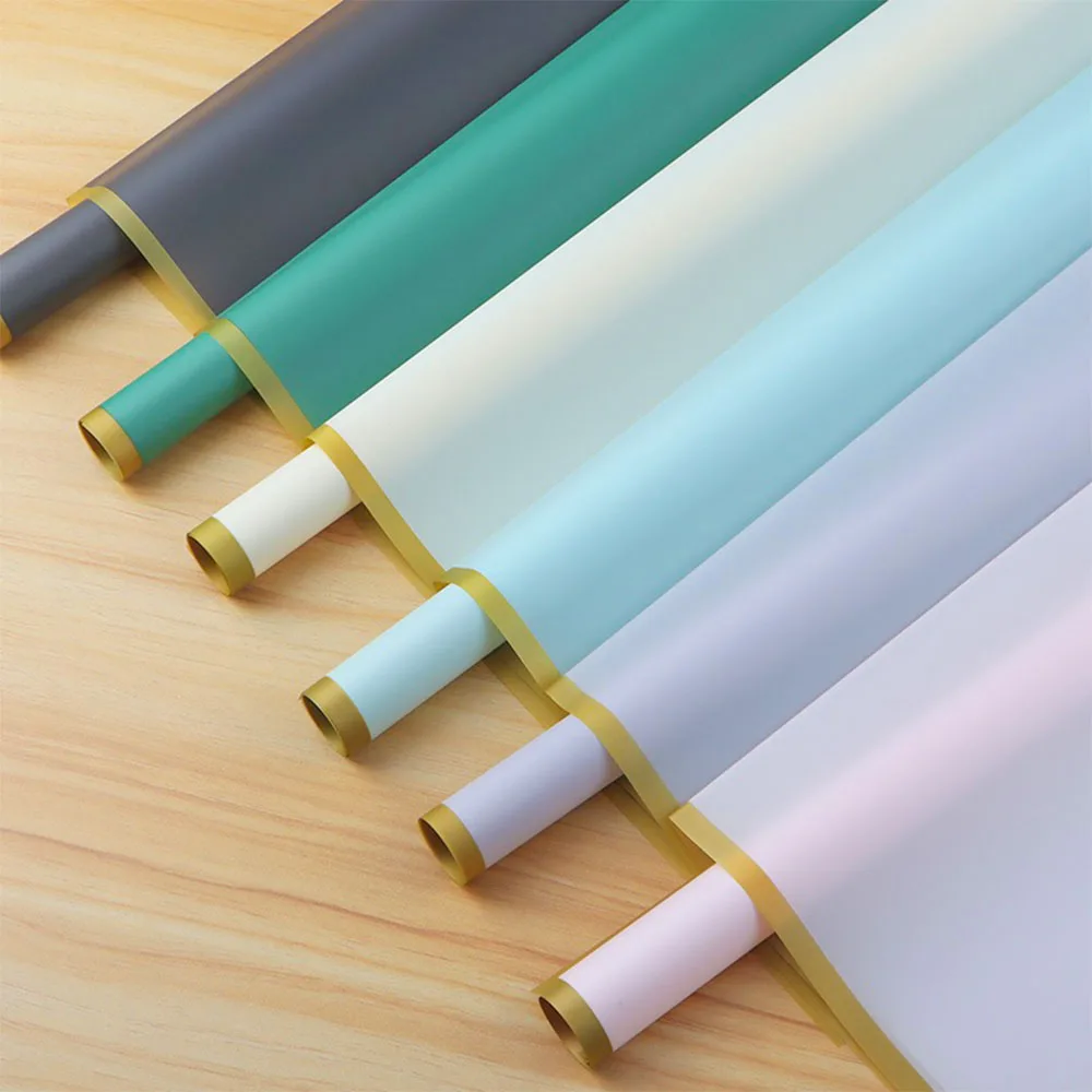 10 Sheets Flower Wrapping Paper with Golden Edges Waterproof Bouquet Packaging Ideal for DIY Weddings Birthdays Presents Package